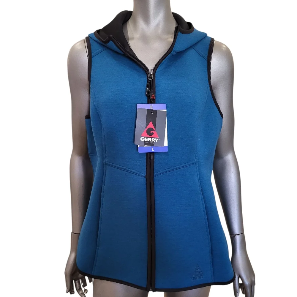 NWT B14.  Gerry Turquoise Blue Hooded Stretchy Vest - Size Large